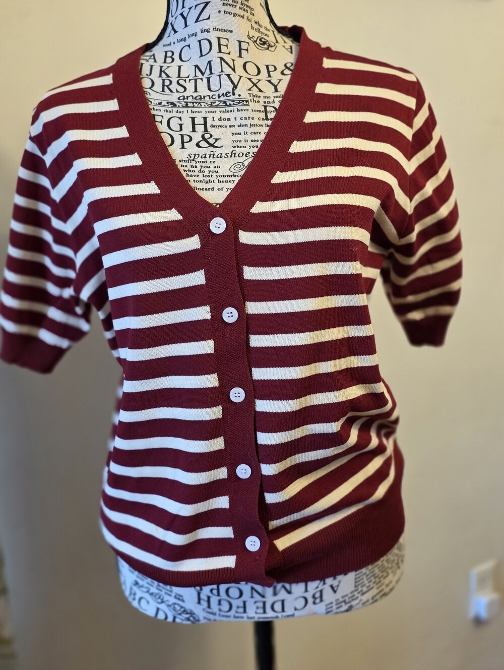Striped Red and White Button-Front Cardigan